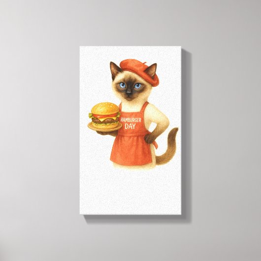Toile Chat avec hamburger pour la décoration de cuisine (Recto)