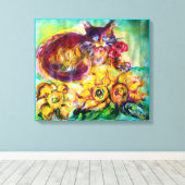 TOILE CHAT AVEC RIBBON ROUGE ET SOUFFRES (Insitu (Plancher de Bois))