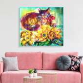 TOILE CHAT AVEC RIBBON ROUGE ET SOUFFRES (Insitu(Salon))