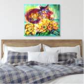 TOILE CHAT AVEC RIBBON ROUGE ET SOUFFRES (Insitu(Chambre))