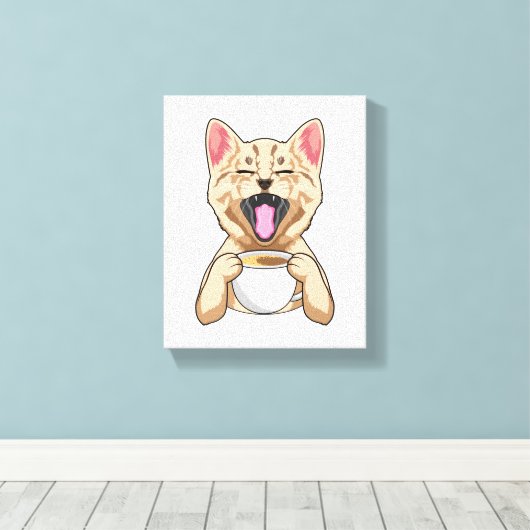 Toile Chat avec tasse de café (Insitu (Plancher de Bois))