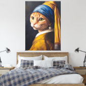 Toile Chat avec une oreille de perle | Funny Vermeer Par (Insitu(Chambre))