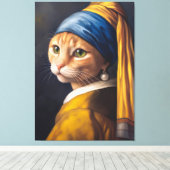 Toile Chat avec une oreille de perle | Funny Vermeer Par (Insitu (Plancher de Bois))