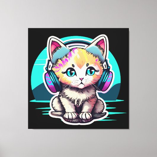 Toile Chat bébé mignon avec casque (Recto)