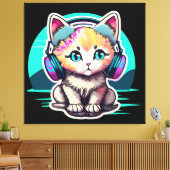 Toile Chat bébé mignon avec casque (Insitu(Salon))
