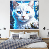 Toile Chat blanc aux yeux bleu clair Floral (Insitu(Chambre))