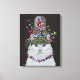 Toile Chat blanc avec cloche papillon