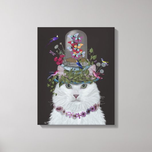Toile Chat blanc avec cloche papillon (Recto)