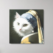 Toile Chat Blanc Avec une Perle à l'Oreille (Recto)