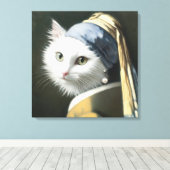 Toile Chat Blanc Avec une Perle à l'Oreille (Insitu (Plancher de Bois))