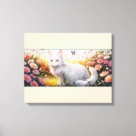 Toile Chat blanc dans le champ de fleurs Ai Art (Recto)