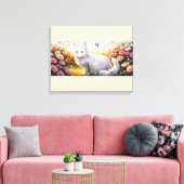 Toile Chat blanc dans le champ de fleurs Ai Art (Insitu(Salon))