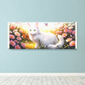 Toile Chat blanc dans le champ de fleurs Ai Art (Insitu (Plancher de Bois))