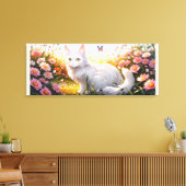Toile Chat blanc dans le champ de fleurs Ai Art (Insitu(Salon))