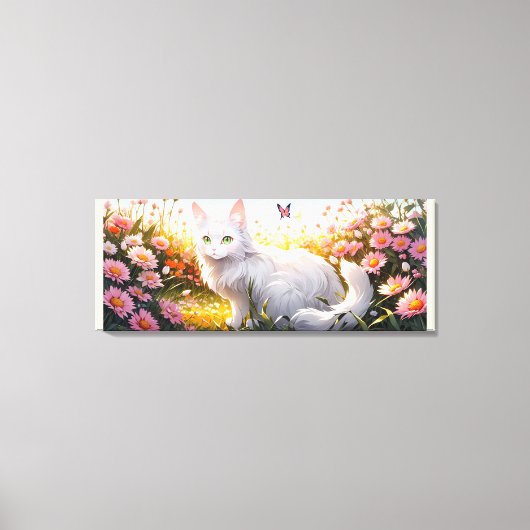 Toile Chat blanc dans le champ de fleurs Ai Art (Recto)