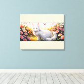 Toile Chat blanc dans le champ de fleurs Ai Art (Insitu (Plancher de Bois))