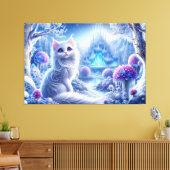 Toile Chat blanc élégant dans un royaume magique neigeux (Insitu(Salon))
