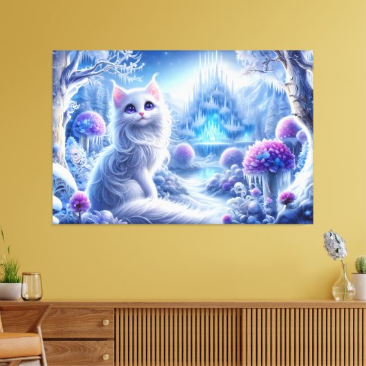 Toile Chat blanc élégant dans un royaume magique neigeux (Insitu(Salon))