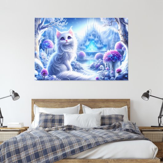 Toile Chat blanc élégant dans un royaume magique neigeux (Insitu(Chambre))