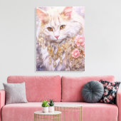 Toile Chat blanc élégant en or et diamants (Insitu(Salon))