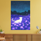 Toile Chat blanc en fleurs de minuit (Insitu(Salon))