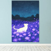 Toile Chat blanc en fleurs de minuit (Insitu (Plancher de Bois))