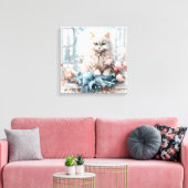 Toile Chat Blanc Fluffé Bleu Oyé Dans Une Fenêtre (Insitu(Salon))