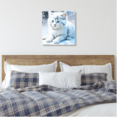 Toile Chat blanc mignon jouant dans la neige (Insitu(Chambre))