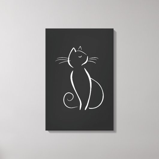 Toile Chat blanc minimaliste sur noir (Recto)