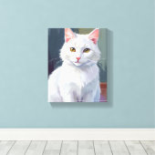 Toile Chat Blanc | Peinture de Chat de Compagnie à l'Aqu (Insitu (Plancher de Bois))
