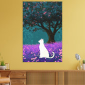 Toile Chat blanc sous l'arbre de chêne Illustration Art (Insitu(Salon))