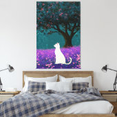 Toile Chat blanc sous l'arbre de chêne Illustration Art (Insitu(Chambre))