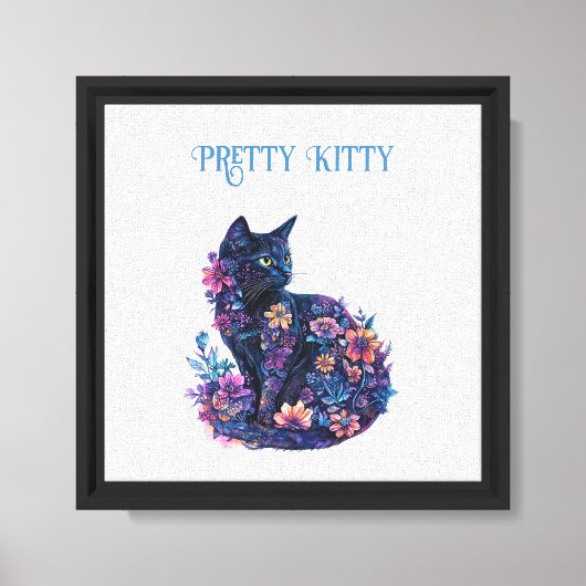 Toile Chat bleu noir Fleurs Joli Minou (Recto)