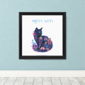 Toile Chat bleu noir Fleurs Joli Minou (Insitu (Plancher de Bois))