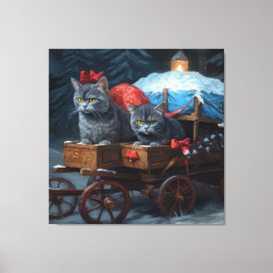 Toile Chat bleu oriental Sleigh enneigé Décor de Noël