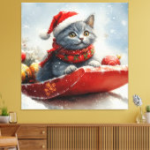 Toile Chat bleu russe en sangle laissez-le neiger Noël (Insitu(Salon))
