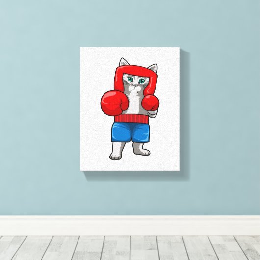 Toile Chat Boxe avec gants de boxe (Insitu (Plancher de Bois))