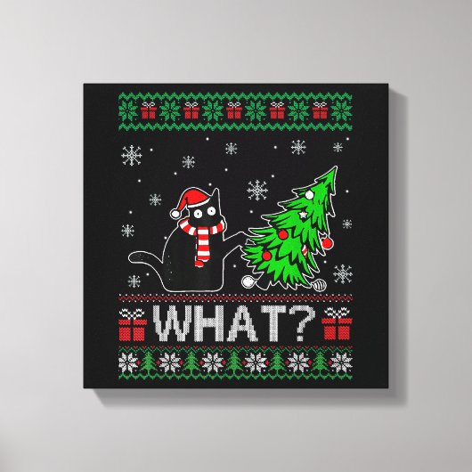 Toile Chat Ce Chat Noir Drôle Poussant Arbre De Noël (Recto)