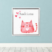 Toile Chat Coeurs roses (Insitu (Plancher de Bois))