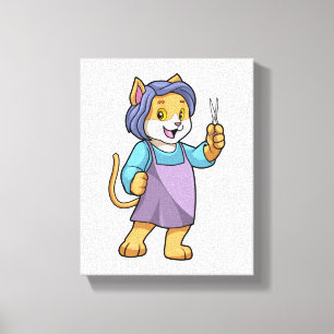 Toile Chat coiffeur avec ciseaux