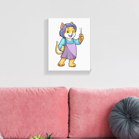 Toile Chat coiffeur avec ciseaux (Insitu(Salon))