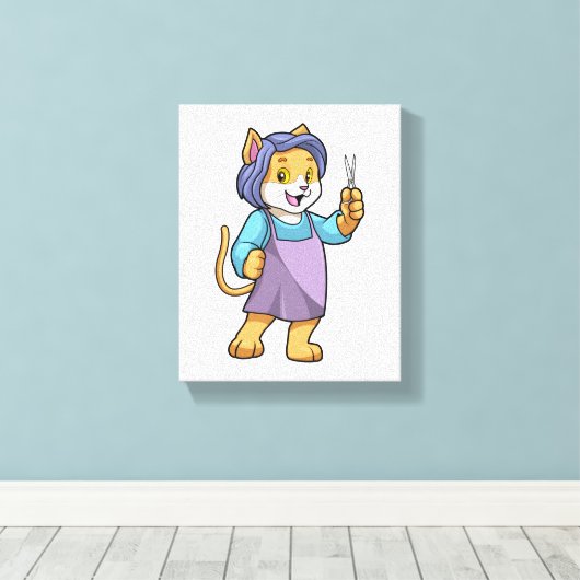 Toile Chat coiffeur avec ciseaux (Insitu (Plancher de Bois))