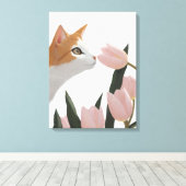 Toile Chat Curieux Floral de Printemps (Insitu (Plancher de Bois))