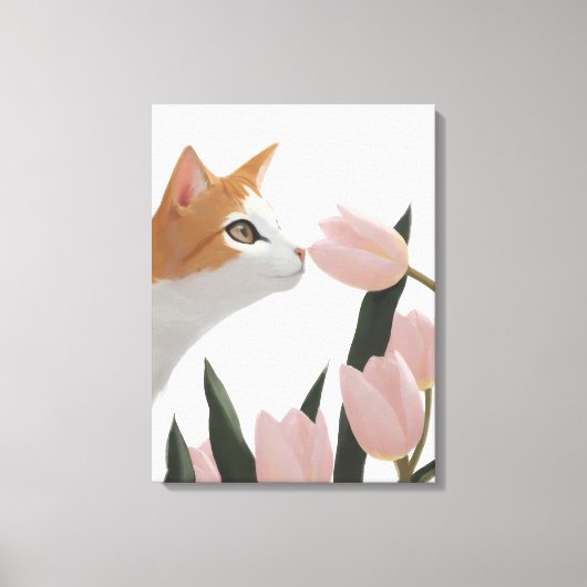 Toile Chat Curieux Floral de Printemps (Recto)