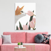 Toile Chat Curieux Floral de Printemps (Insitu(Salon))