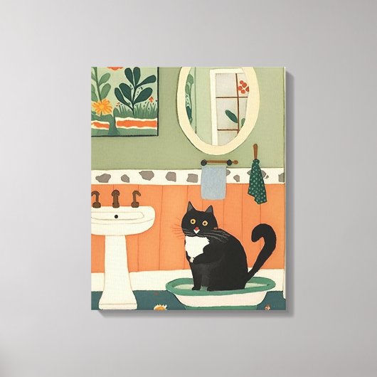 Toile Chat dans la salle de bain V14 (Recto)