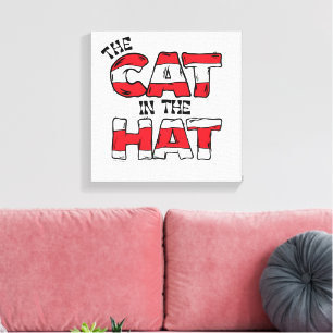 Toile Chat dans le Casquette   Texte en bande rouge et b