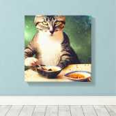 Toile Chat dans l'espace manger du Sushi (Insitu (Plancher de Bois))