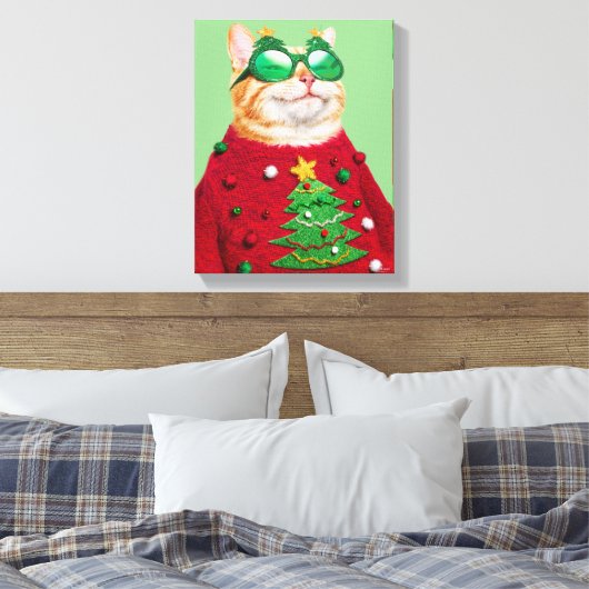 Toile Chat dans un pull de Noël moche (Insitu(Chambre))