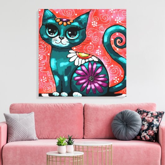 Toile Chat de chaton Whimsical assis sur le tapis Floral (Insitu(Salon))